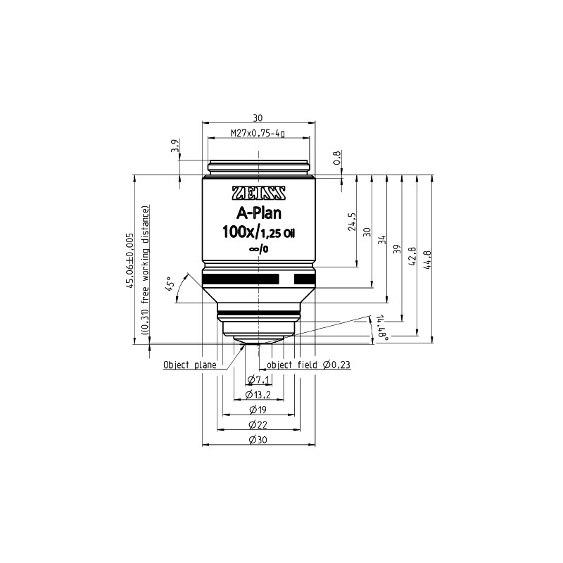 ZEISS Objektiv A-Plan 100x/1,25 Oil D=0 wd=0,31mm