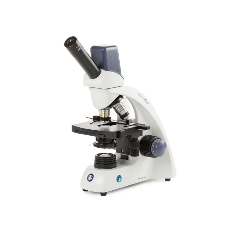 Euromex Mikroskop MicroBlue, MB.1655-1, mono, DIN 160, achro, 40x-600x, 10x/18, Dl, digital, Akku, LED, 1W