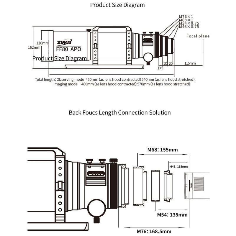 ZWO Apochromatischer Refraktor AP 80/600 FF80
