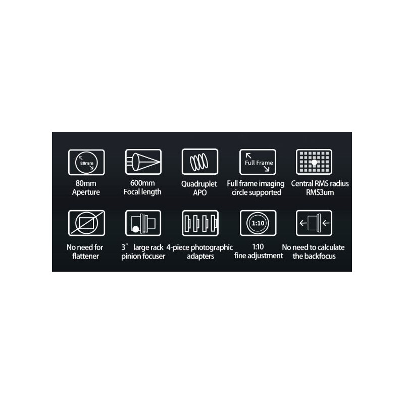 ZWO Apochromatischer Refraktor AP 80/600 FF80