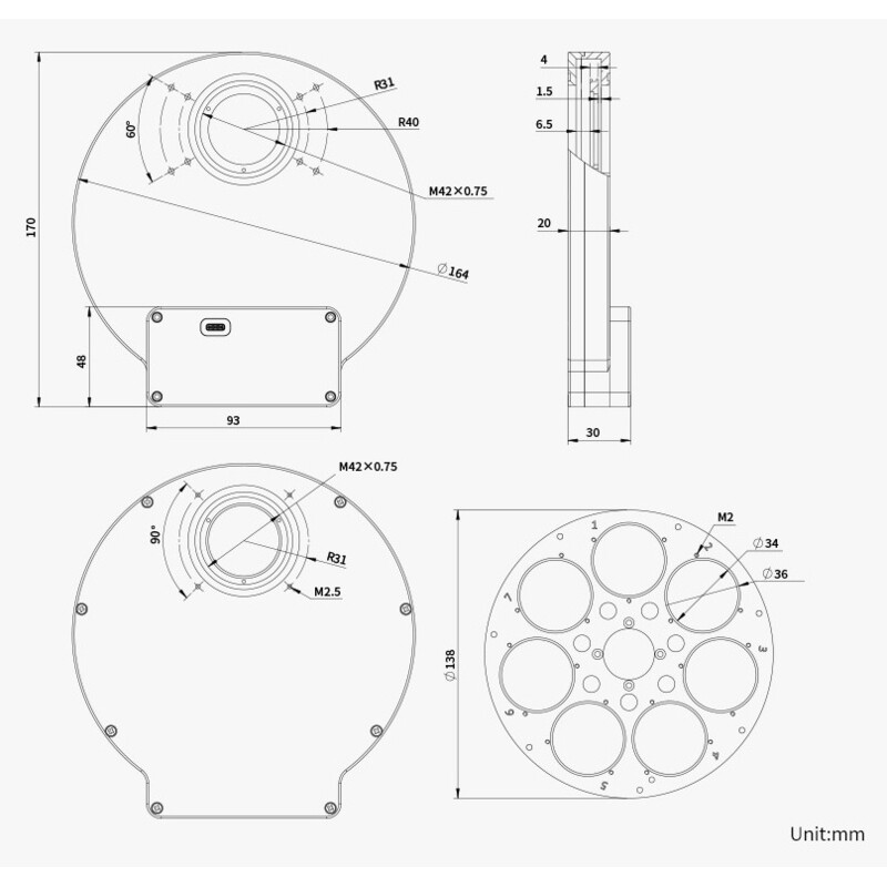 ZWO Filterrad EFW 7x 36 mm